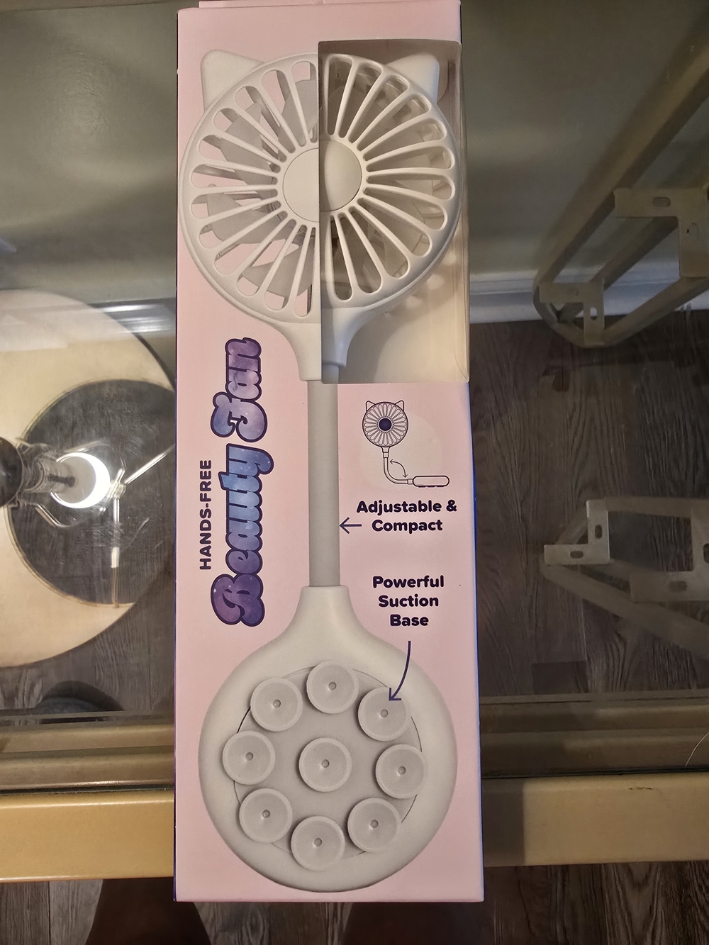 ZADRO White & Pink Hands-Free Beauty Fan with Suction Base
